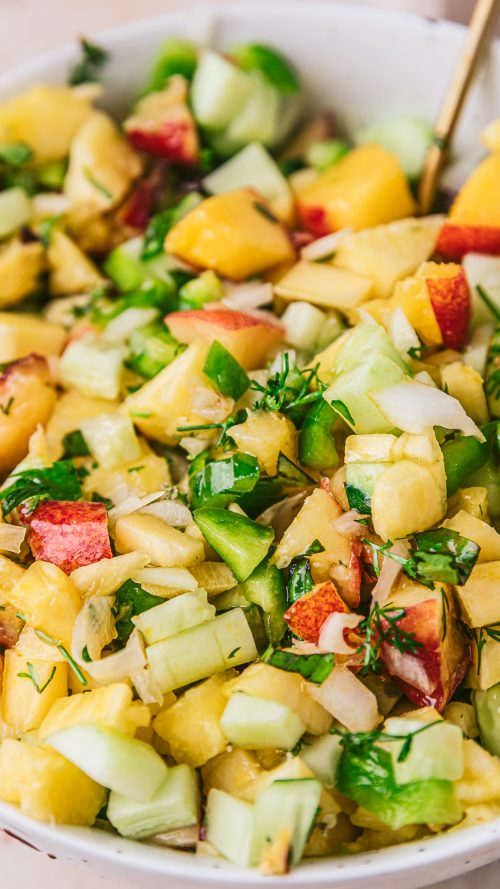 salade concombre ananas peche huile pimentée