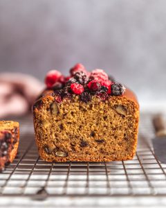 Coffee Walnut cake with red berries topping